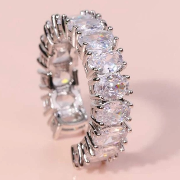 Men’s Zircon Bling Silver cuff ring - Picture 1 of 11